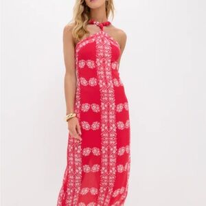 Chic Red Patterned Halter Maxi Dress